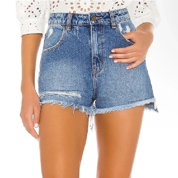 ROLLA'S Pants - Rolla’s Jean Denim Medium Wash Distressed Shorts Dusters High Rise Slim Sz 26